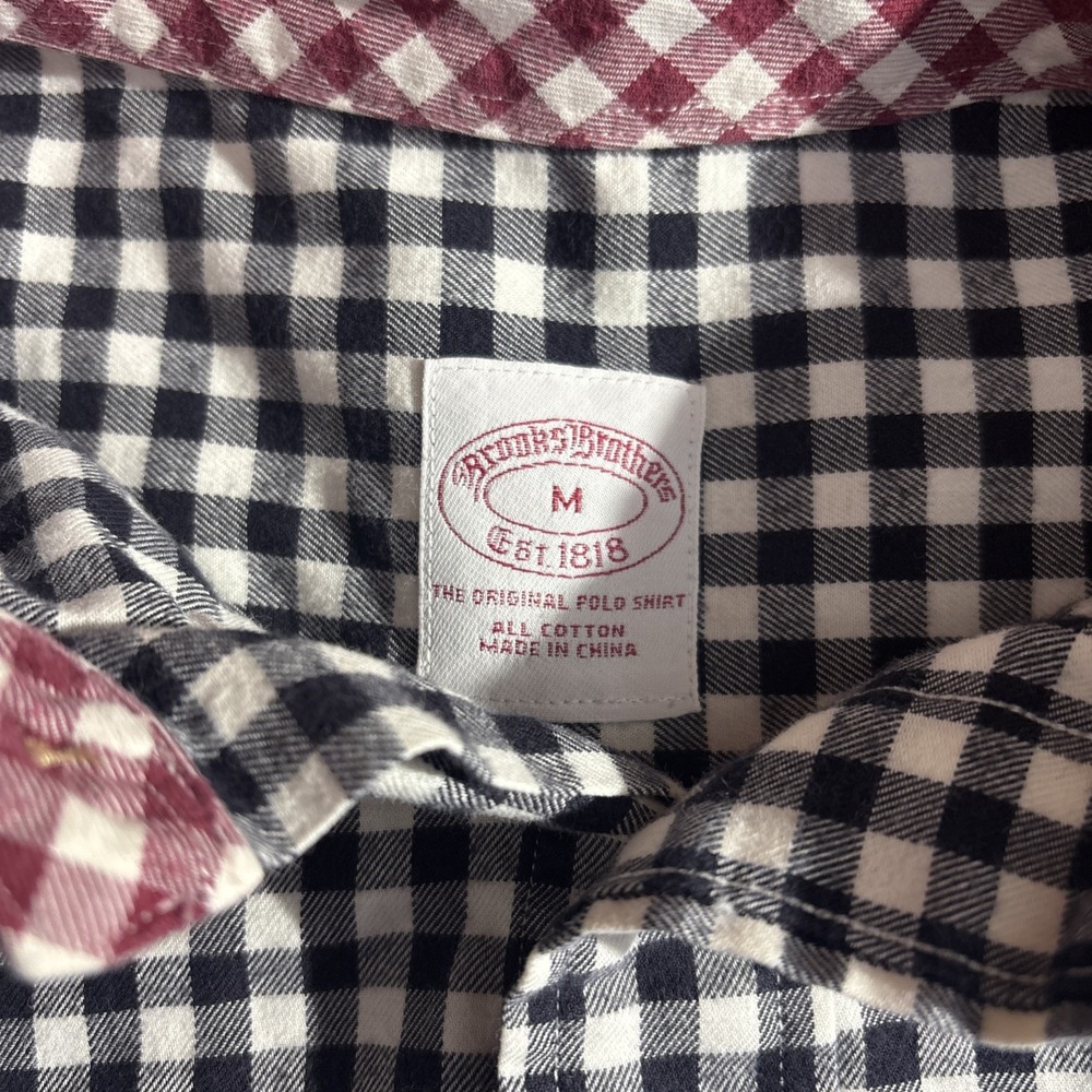 Brooks Brothers Button Down Shirt Mens Medium Navy Blue Gingham Check Cotton - Picture 4 of 7